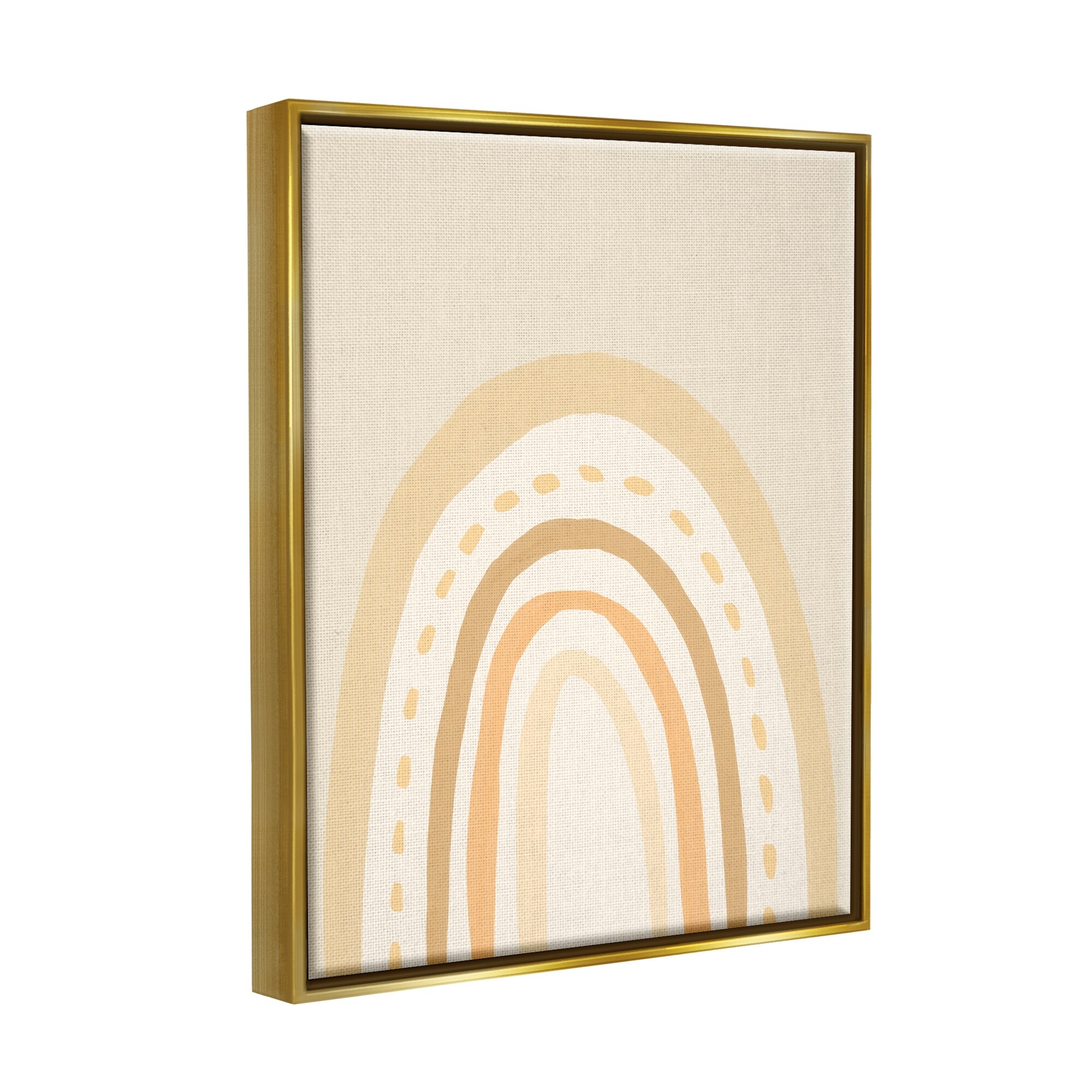 Stupell Industries Minimal Rainbow Stripes Neutral Tones Dashed Lines Graphic Art Metallic Gold Floating Framed Canvas Print Wall Art, Design by Heather McLaughlin