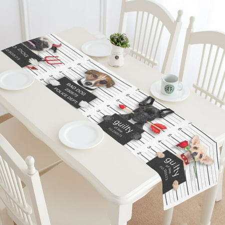 Devils Table - MYPOP Halloween Devil Pug Dog Table Runner Home Decor 16x72 Inch,Mugshot Funny Dog Table Cloth Runner for Wedding Party Banquet Decoration