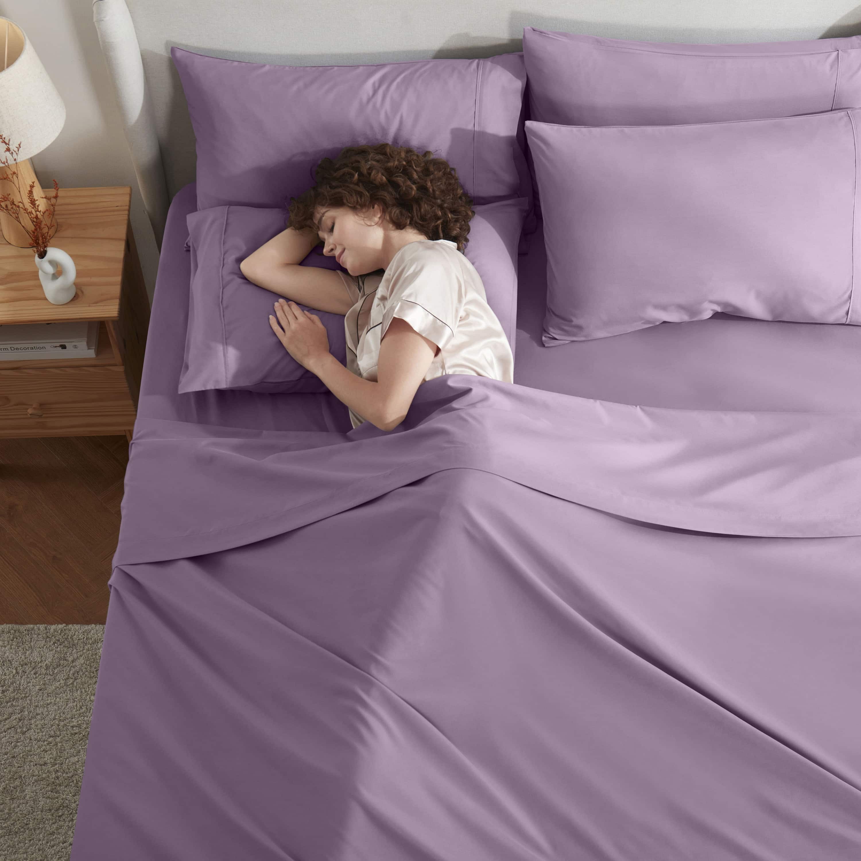 LammaLoe Extra Deep Pocket Split King Sheets set, Fits 18"-24" Mattress, 7 Piece Soft Microfiber Bed Sheet Sets, Lavender Dream