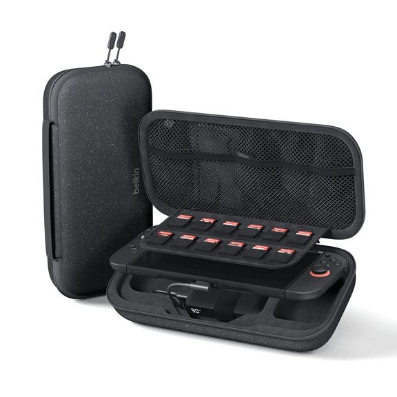 Belkin Charger Case for Nintendo Switch 2 with 10,000mAh Power Bank, LCD Display, 30W Fast Charging, AirTag & Game Holder – Travel Essential – Charcoal