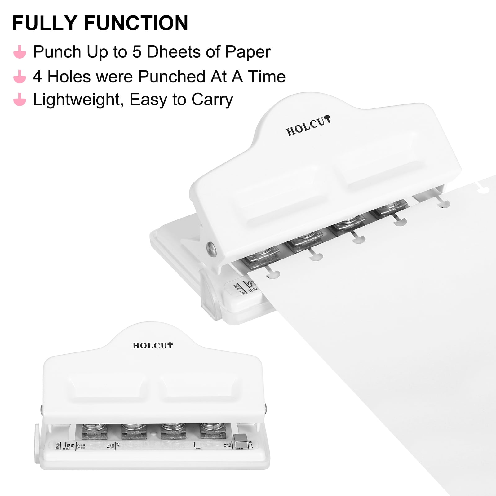 Mushroom Discbound Hole Punch, 4 Holes Discbound Hole Puncher for Disc Bound Planner, Punch Up to 5 Papers(White)
