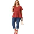 thumbnail image 3 of Plus Size Tops for Women Boho Lace Insert Hollow Swiss Dots Tops Blouses Red 1X, 3 of 7