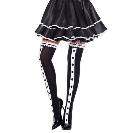 Adult size Tuxedo Look Thigh Highs with Ruffle - Fancy Dress - Black & White