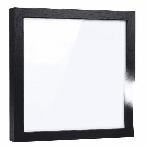 10x10 wood picture frame with mat, versatile display for 8x8 or 10x10 photos, wall hanging decor for home office, black