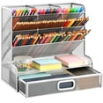 thumbnail image 1 of Organizador de escritorio Marbrasse más grande de malla con cajón plateado, 1 of 7