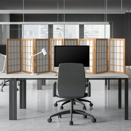 2 ft. Tall Desktop Window Pane Shoji Screen - Natural - 8 Panels