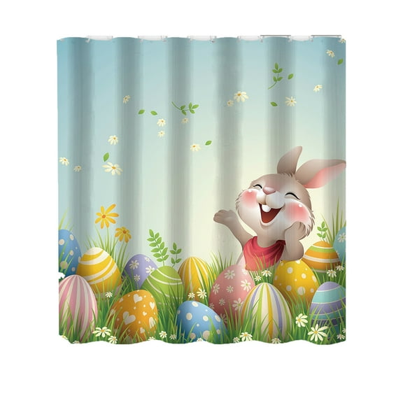 72"x72" Easter Bunny Shower Curtains, Happy Bunny Egg Style Spring Watercolor Floral Rabbits Holiday Bath Bathroom Curtains, Home Fabric Waterproof Shower Curtain Set with 12 Hooks