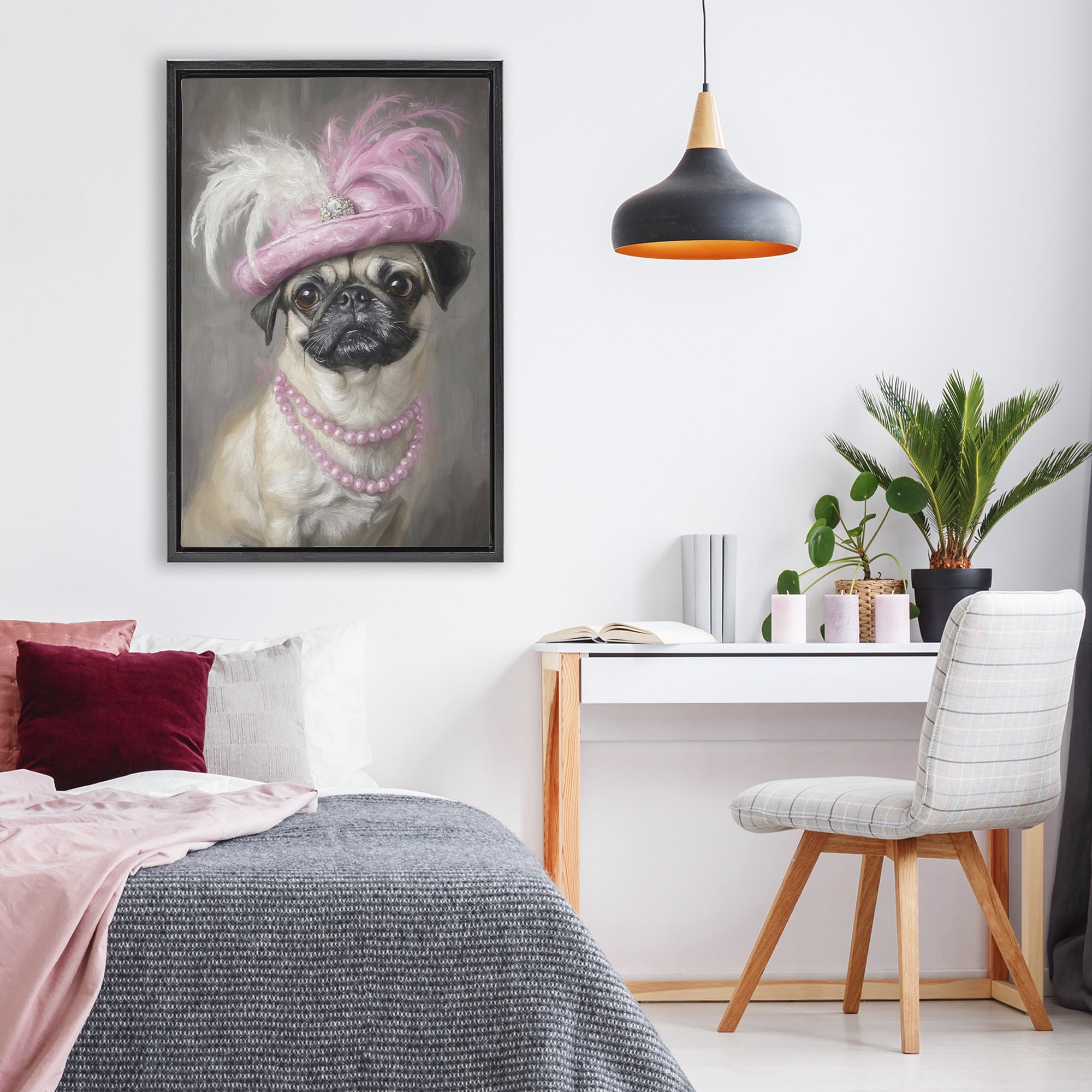 Stupell Industries Lady Pug Portrait Black Framed Floater Canvas Wall Art, design by Tina LeCour