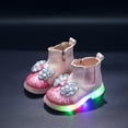 thumbnail image 2 of Dakaela 6M-6Y Baby Girls Glitter Ankle Boots Light up Toddler Chelsea Work Booties Side Zipper Soft Sole Kids Outdoor Walking Shoes Red, 2 of 7