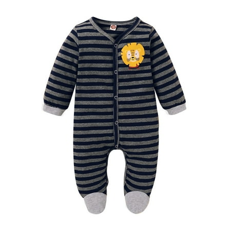 

NZRVAWS Newborn Baby Boys Romper 0 Months Baby Boys Jumpsuit Onesies 3 Months Baby Boys Bodysuit Stripe Single Breasted Design Foot-binding Winter Romper Blue