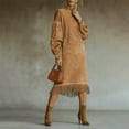 thumbnail image 7 of YueHuiYing Women's Solid Color Faux Suede Vintage-Style Loose-Fit Long-Sleeve Dress with Pockets and Fringe Detail, 7 of 7
