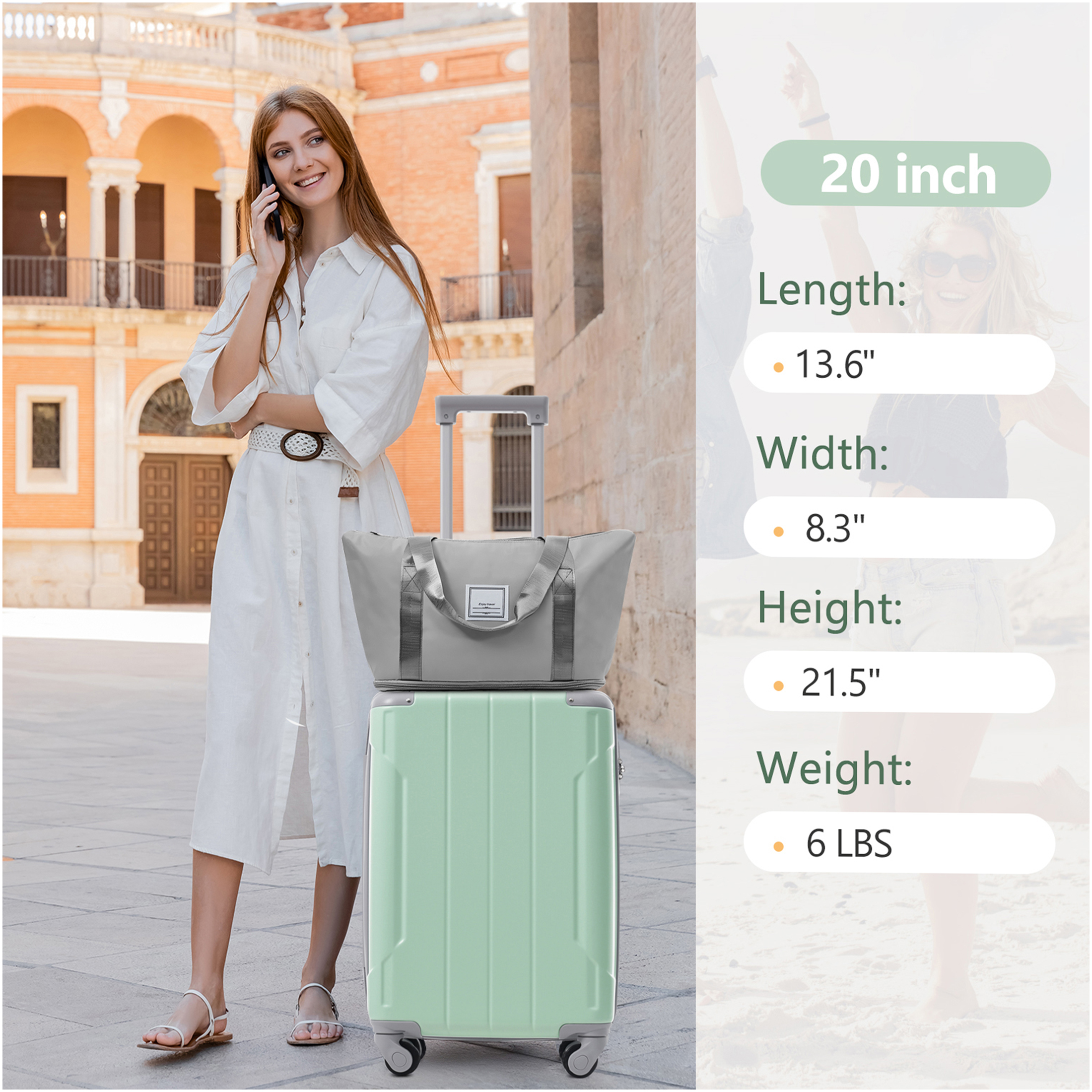 JERFIT 20" Expandable Carry On Luggage Set 3 Piece, Lightweight ABS Hardshell Spinner Suitcase with TSA Lock, Soft Lime