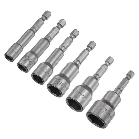 Uxcell 1/4" Quick-Change Hex Shank 6/8/10/12/14/17mm Magnetic Nut Driver Bit Set, CR-V