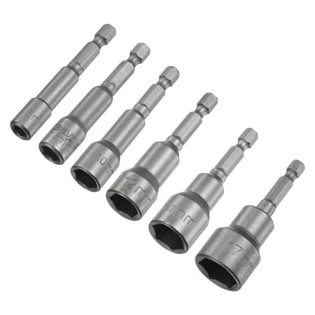 

Uxcell 1/4 Quick-Change Hex Shank 6/8/10/12/14/17mm Magnetic Nut Driver Bit Set CR-V