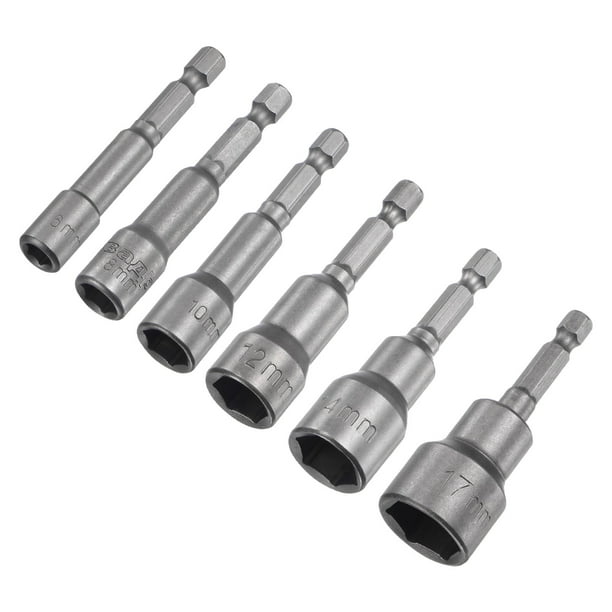Juego de brocas magnéticas de destornillador de tuerca hexagonal de cambio rápido de 1/4" Uxcell 6/8/10/12/14/17mm, CR-V