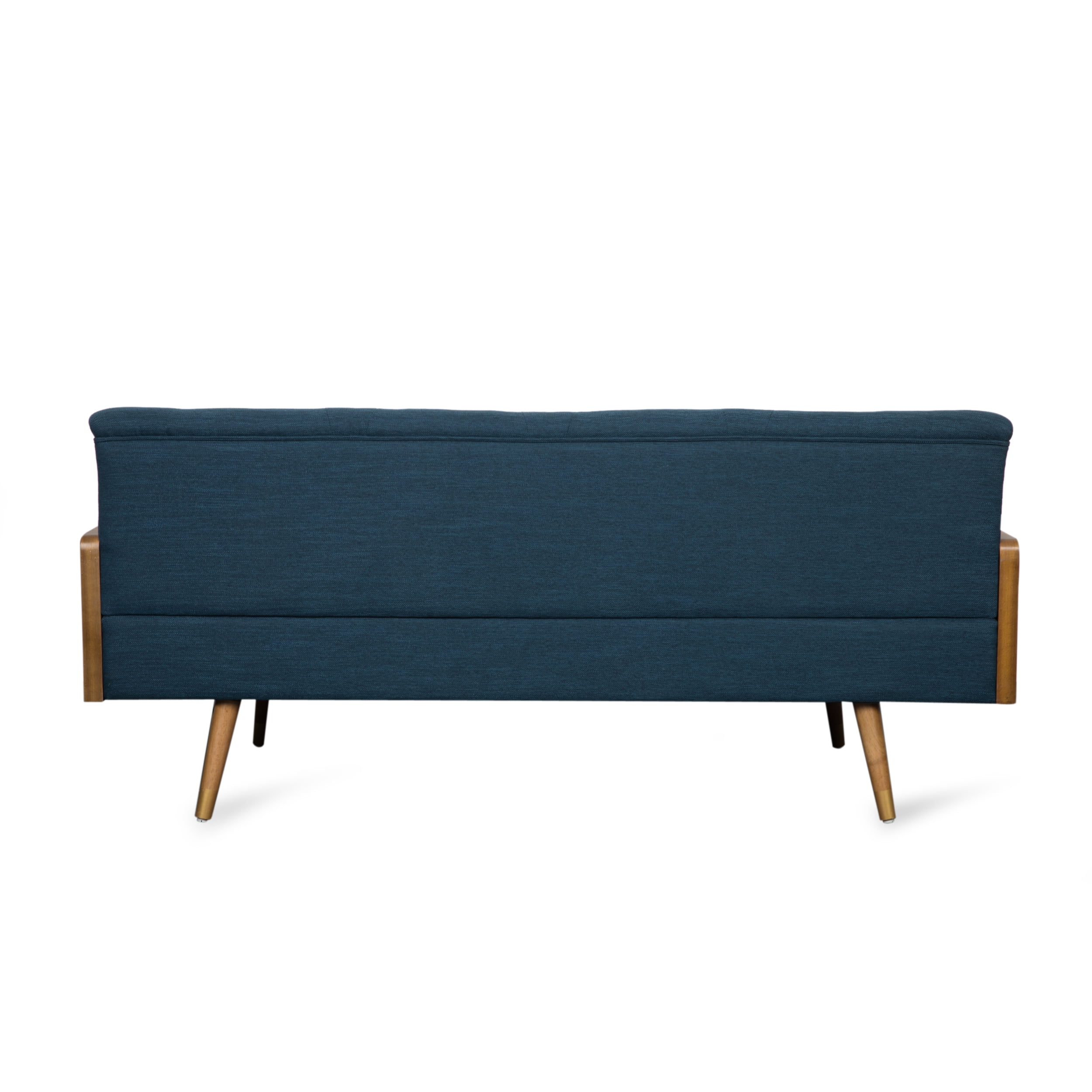 Noble House Nathanial Tufted Fabric Sofa, Navy Blue, Dark Walnut