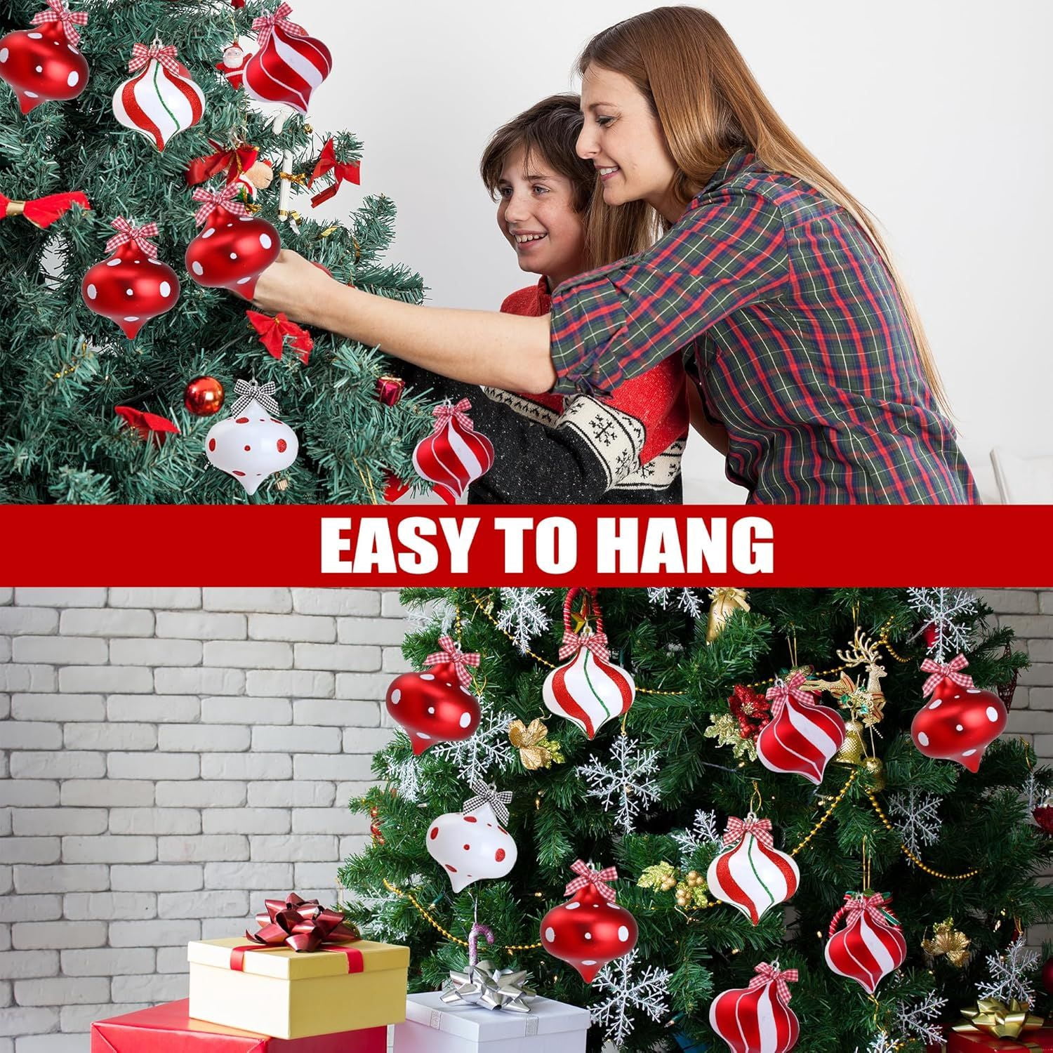 2Pcs Peppermint Candy Ornaments, Candy Cane Balls, Red & White Hanging Stripes - Christmas Tree Ornaments for Xmas Party & Indoor/Outdoor Holiday Home Decorations