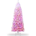 thumbnail image 1 of Bingirl 6ft Pink Prelit Artificial Snow Flocked Pencil Christmas Tree for Holiday Decorations with Foldable Base, 1 of 8