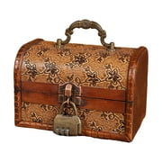 Anvazise Jewelry Organizer Box Antique Imitation Copper Latch Printed Wood Mini Treasure Chest Storage Box for Bedroom