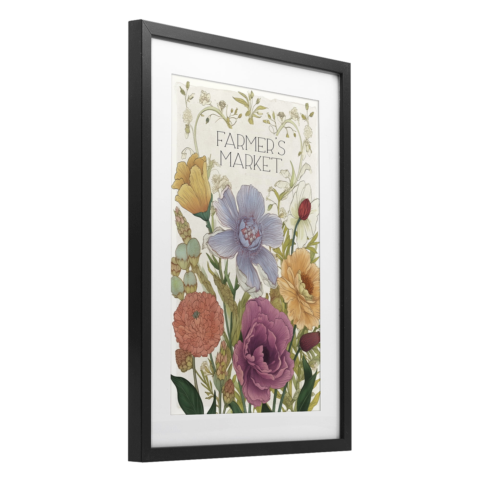 Vintage Farmer's Market Garden Black Framed Print Under Glass, design by Sasha