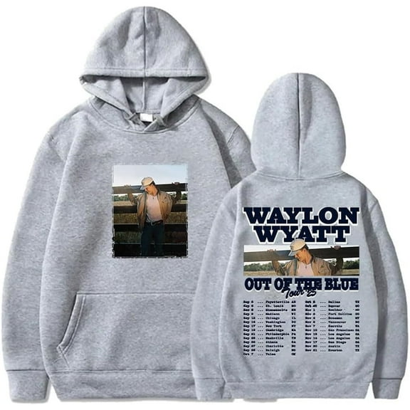 Waylon Wyatt Merch Out Of The Blue Tour 2025 Hoodie Unisex Pocket Drawstring Sweatshirt Fashion Pullover,2XL,Gray