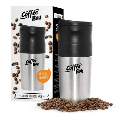 Coffee Boy All-in-One Portable Coffee Maker, with Rechargeable Electric Ceramic Coffee Grinder, 14oz Coffee Travel Mug, and Pour Over Coffee Espresso Dripper - Great for the Office or (Best Coffee Grinder For Pour Over)