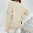 thumbnail image 4 of Herrnalise Women's Cable Cropped Sweater Long Sleeve Crewneck Pullover Knit Jumper Top Beige,2XL, 4 of 8