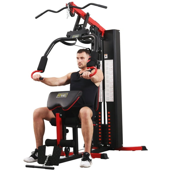 Fitvids LX750 Multifunctional Full Home Gym System Workout Station with 122.5 Lbs Weight Stack, One Station, Comes with Installation Instruction Video, Ships in 5 Boxes