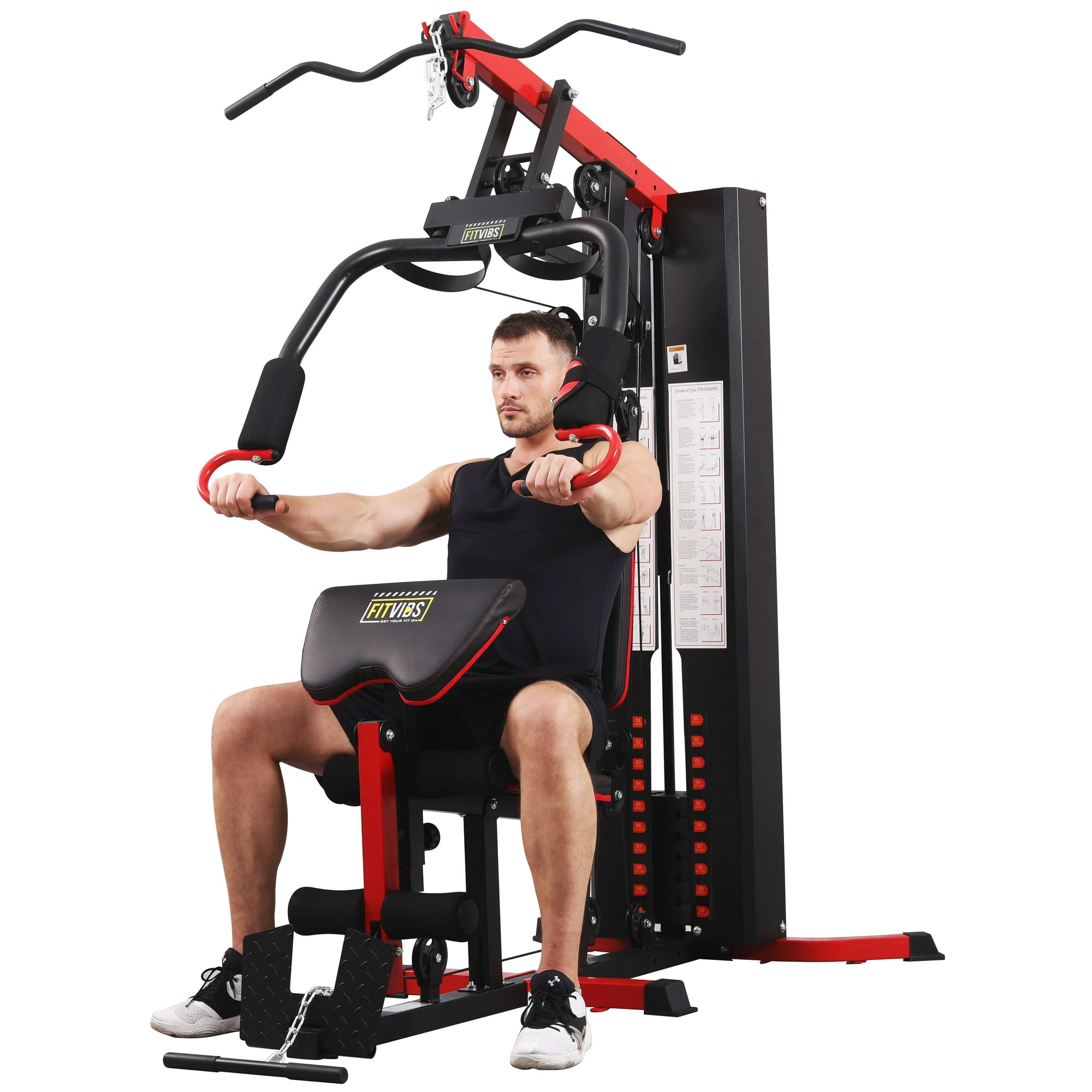 Fitvids LX750 Multifunctional Full Home Gym System Workout Station with 122.5 Lbs Weight Stack, One Station, Comes with Installation Instruction Video, Ships in 5 Boxes