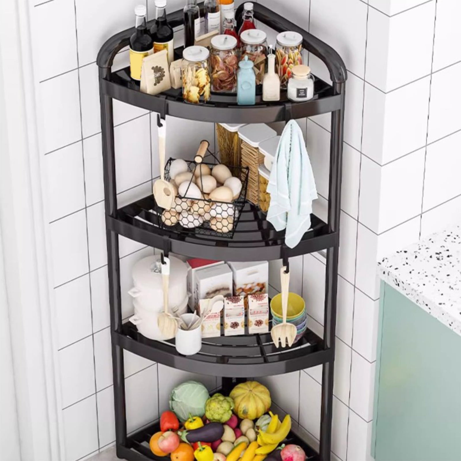 Antqov Corner Shower Caddy Standing 4 Tier Shower Organizer 36x17x12" Plastic Bathroom Shelves Shelf Rack for Bathroom Floor Supplies