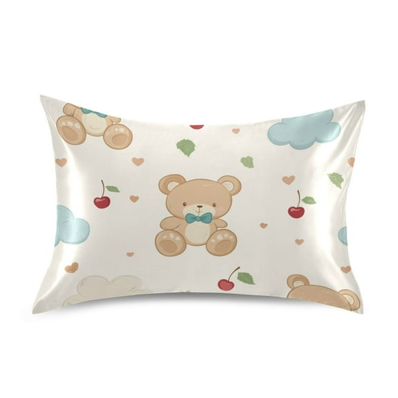 Smooth satin pillowcase. Care for your skin and hair, improve the quality of sleep. Cute Teddy Bear Pattern