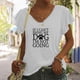 thumbnail image 3 of Camiseta informal para mujer, blusa estampada con volantes, manga corta, cuello en V, Tops Fridja  ghk7212, 3 of 5