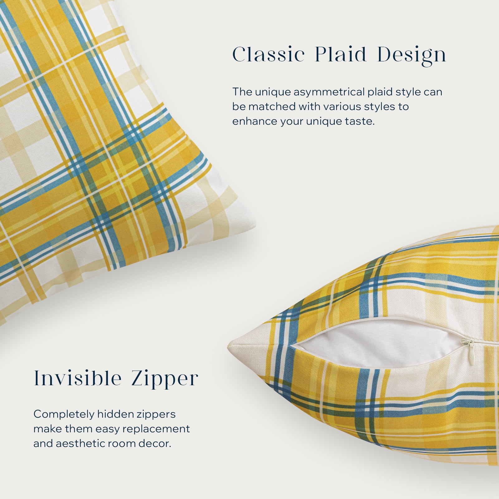 Phantoscope Buffalo Plaid Decorative Throw Pillows with Inserts, Double-Sided Printed Checkered Design, 18 x 18 in, Yellow, 2 Pack