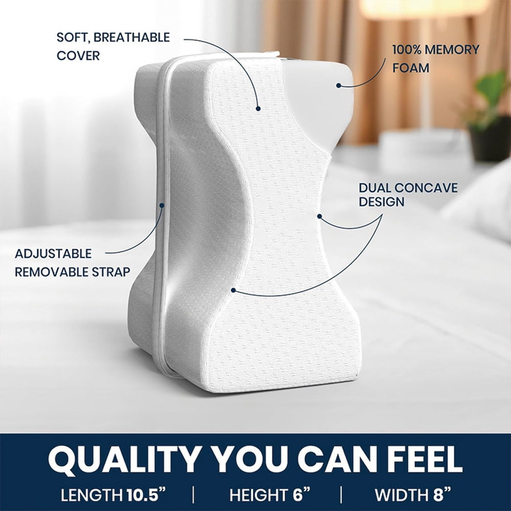 Memory Foam Leg & Knee Pillow for Side Sleepers - FSA/HSA Eligible Sciatica Pain Relief Leg Pillow for Side Sleeping - Adjustable Strap