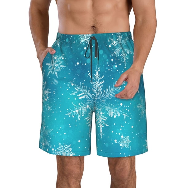 Balery Christmas Snow Traje de Baño Estilo Hawaiano para Hombre, Shorts de Secado Rápido con Bolsillos-Small