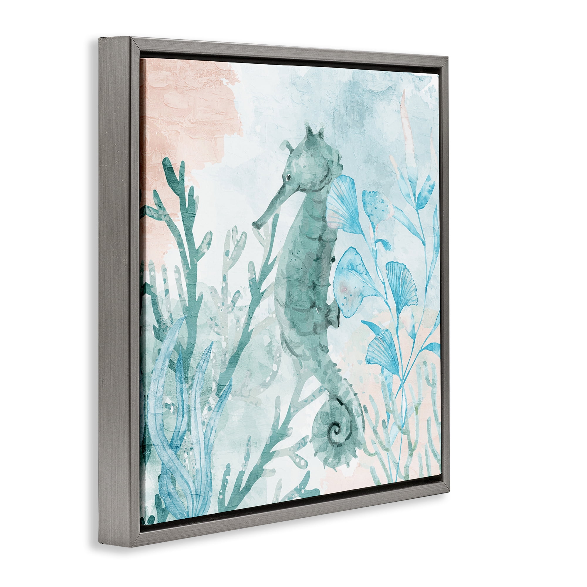 Stupell Industries Seahorse Sea Swim Gray Framed Floater Canvas Wall Art, design by Kim Allen