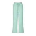 thumbnail image 6 of Womens Wide Leg Linen Pants Elastic High Waisted Drawstring Flowy Crop Trousers with Pockets Green,XS, 6 of 6