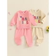thumbnail image 3 of Baby Toddler Girl 2Pcs Birthday Outfits 6 12 18 24 Months 2T 3T 4T 5T Long Sleeve Letter Embroidery Pullover Tops + Pants Set Fall Clothes, 3 of 9