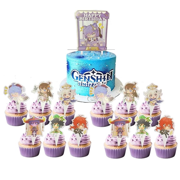 Genshin Impact Cake Topper CupcakeS Set Birthday Party Supplies Decoration Decor Kit