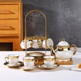 thumbnail image 2 of AJONALAA 20 Pcs Tea Set,European Ceramics Tea Cup Set for Adult,Coffee Cups with Metal Holder,Gold Trim Tea Cup Saucer Sets for Party Deco, (Gold Trim), 2 of 4