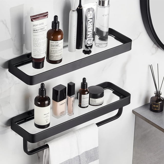 Estante para Baño VOLPONE 40x12x3 cm Negro Mate 2 Niveles