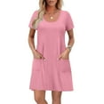 thumbnail image 4 of ShomPort Summer Dresses for Women Casual Crew Neck Short Sleeve Sundress with Pocket Loose Beach Vocation Going out T-Shirts Dress, 4 of 7