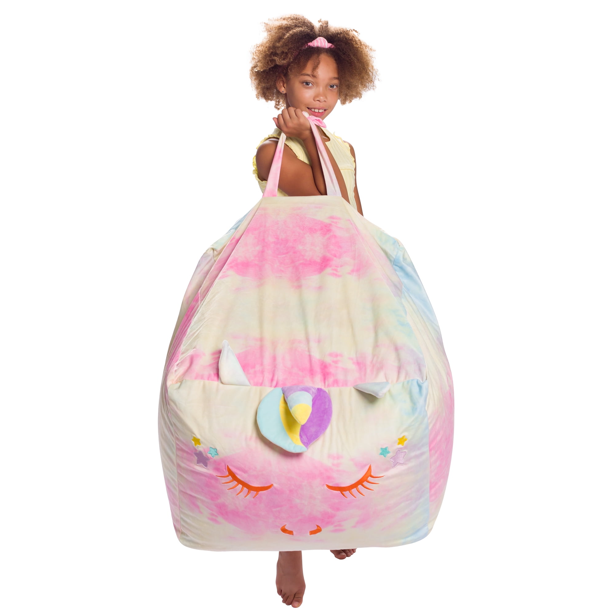Posh Creations Animal Bean Bag Stuffable Cover, Soft Cover, Kids, 2 ft, Tie Dye Unicorn