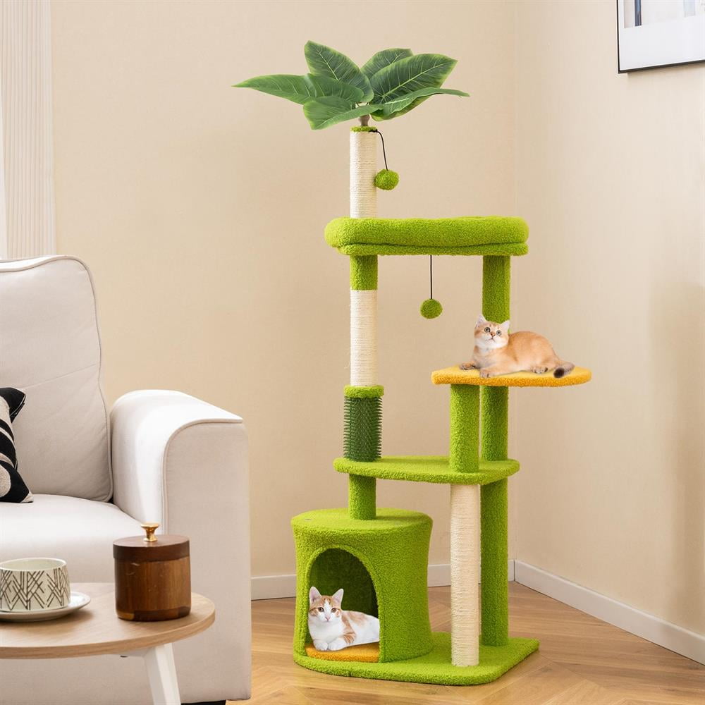 Yardi Yarda Cute Cat Tree for Adult Cats Multi-level Tower, Corner Cat Tree, Cat Climbing Tower, Cat Towers for Indoor Cats-Green