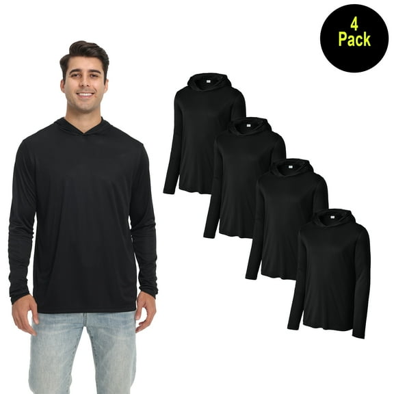 Zfeel Hoodie for Men, Lightweight Black 100 Polyester Dry Fit Hoodie, 4 Pack Casual Workout Hoodie, S