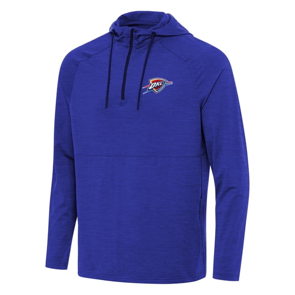 Men's Antigua Heather Blue Oklahoma City Thunder Spikes Raglan Quarter-Zip Hoodie