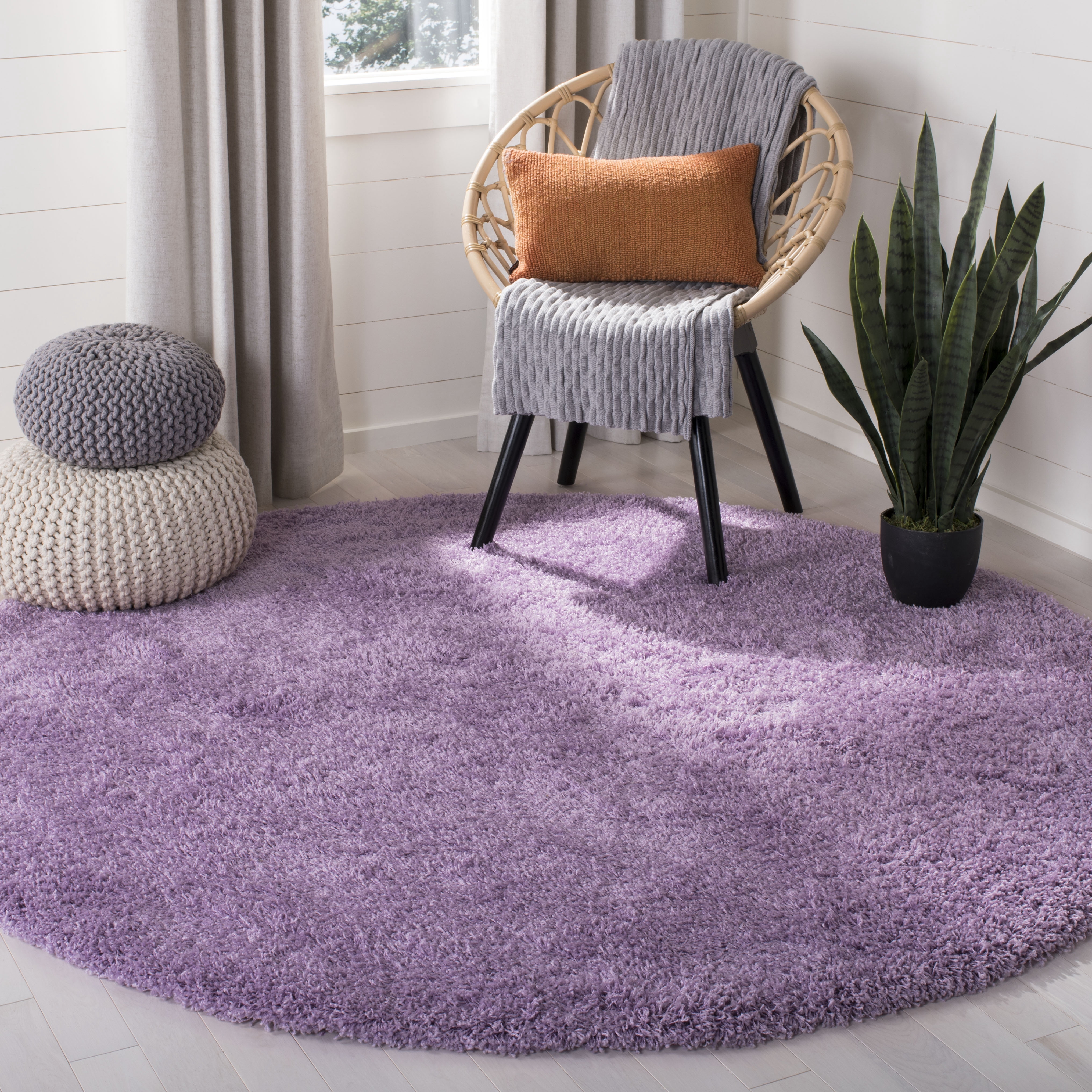 SAFAVIEH Laguna Neven Solid Shag Area Rug, Lilac, 5'3" x 5'3" Round