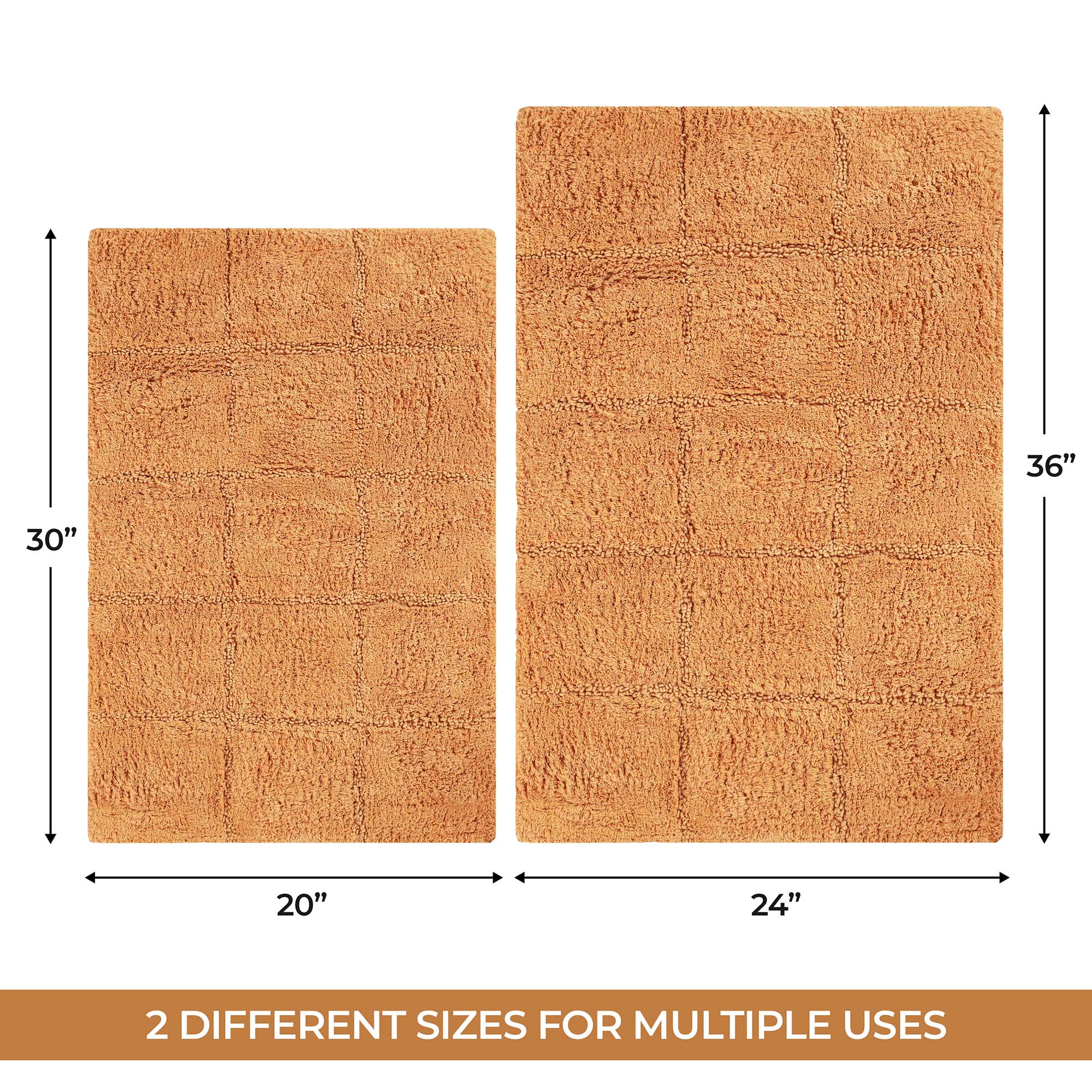 Superior Non-Slip Washable Bath Rug Set, 20" x 30", 24" x 36", Rust