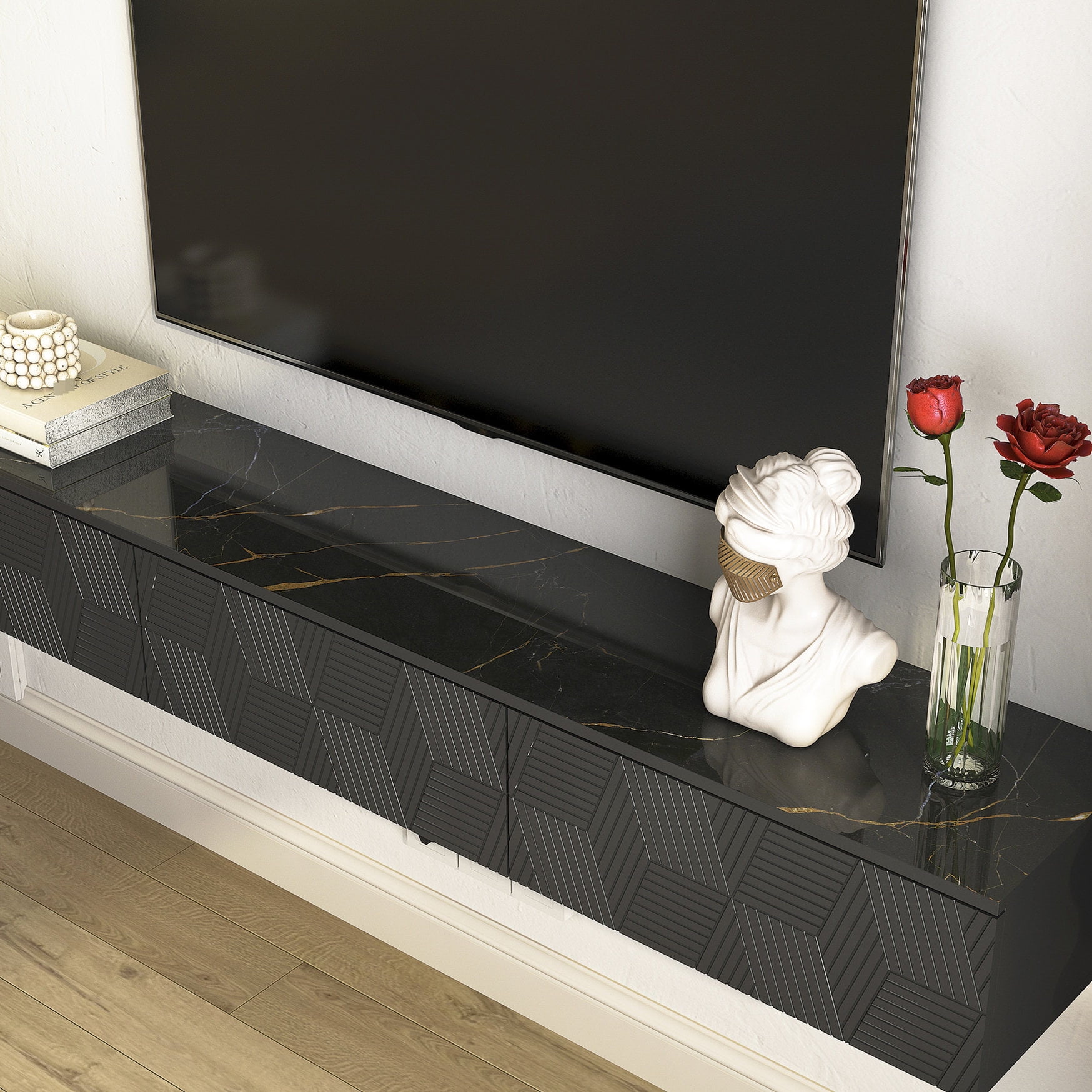 LED Lights & Stronger Load - Bearing Capacity - Floating TV Stand for 60 - 69 Inch TV, Good for Storage
