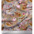 thumbnail image 1 of Soimoi Georgette Viscose Fabric Leaves,Floral & Sparrow Bird Printed Craft Fabric by The Yard 42 Inch Wide, 1 of 3
